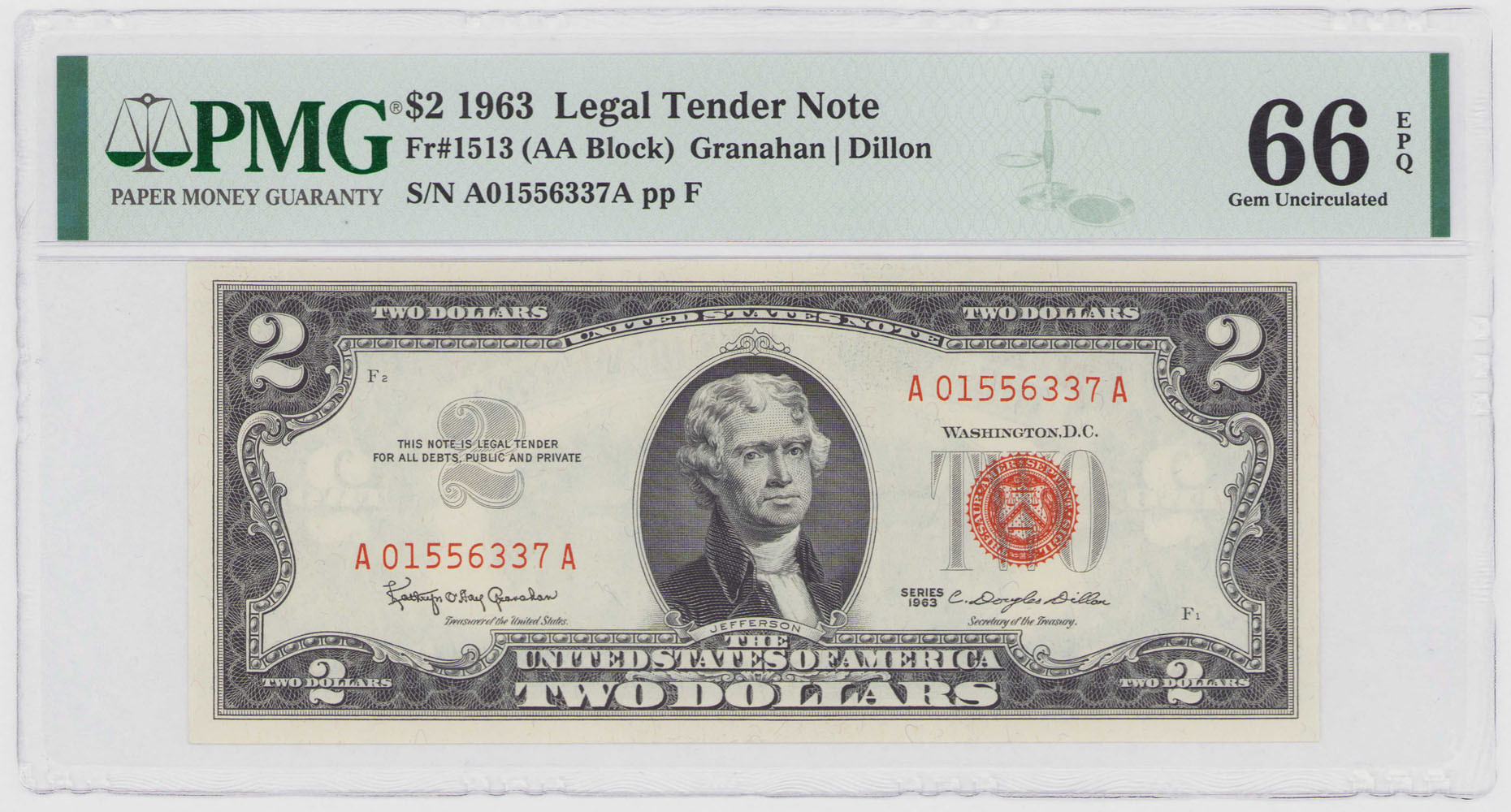 USA. 2 dolary 1963, seria AA, PMG 66 EPQ